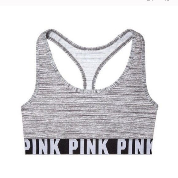 Victoria's Secret PINK Heather Gray Old School Wide Logo Band Bra Top Bralette M - Picture 3 of 5